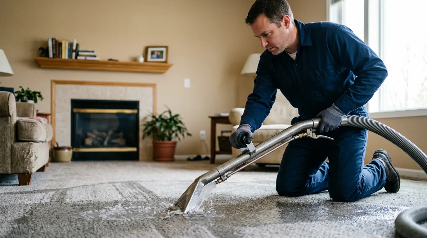 Water damage restoration technician working near Leesburg, NJ